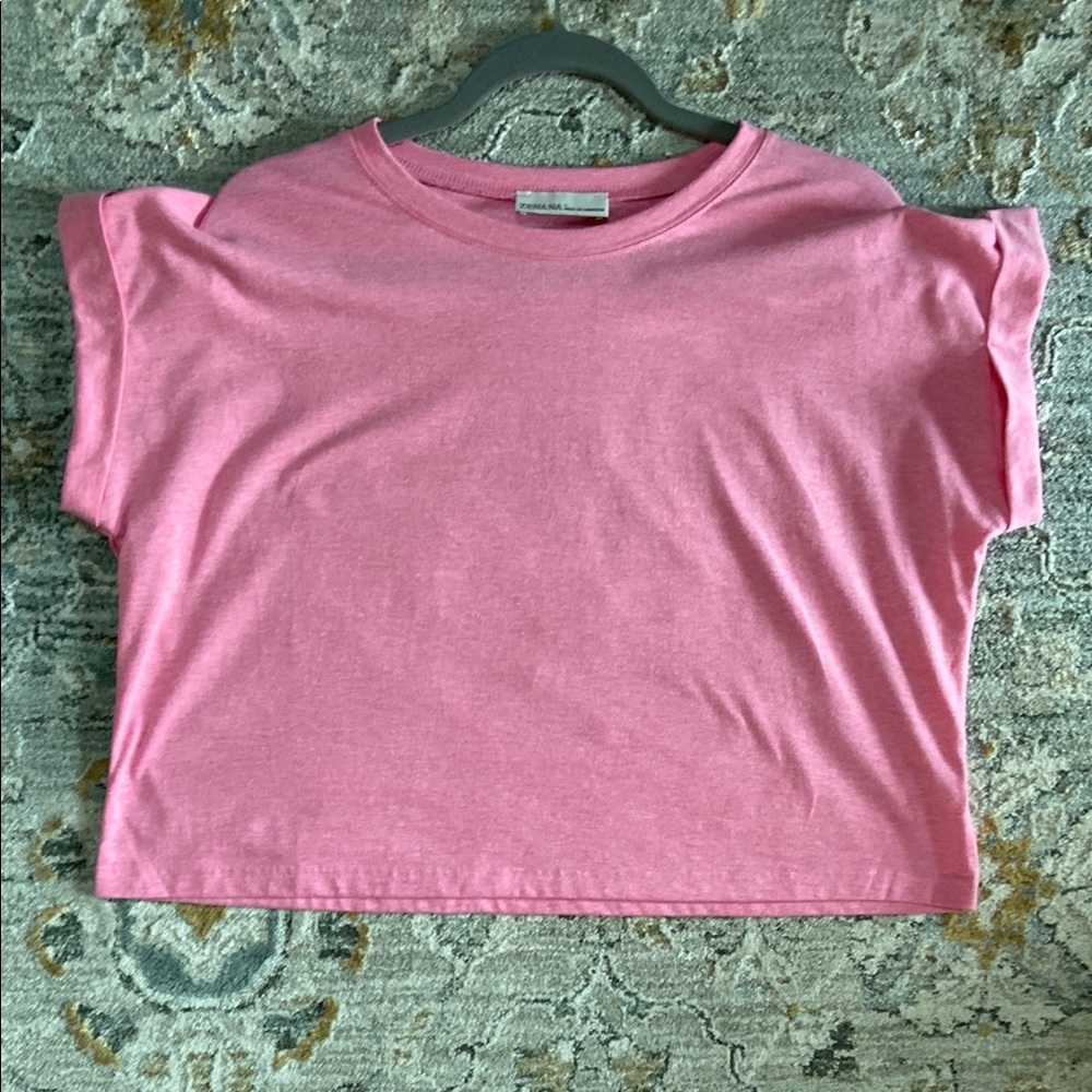 Zenana Outfitters Pink Relaxed Short Sleeve Cropped T-Shirt